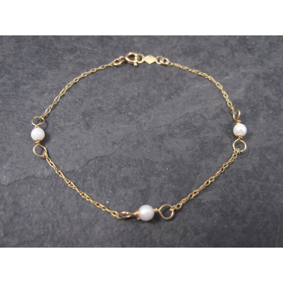 Dainty Vintage 14k Pearl Bracelet 5.5 Inches - Picture 3 of 10
